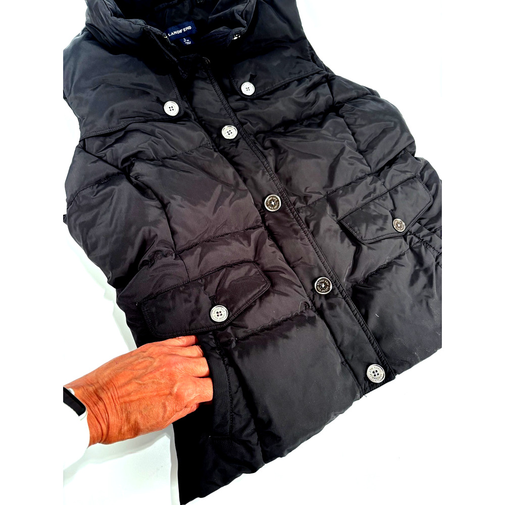 Lands End Thick Down Puffer Vest Womens LARGE Black Feather insulated Jacket ECU - Picture 2 of 9